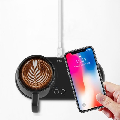 Fashion Hot 2-in-1 Heating Mug Cup Warmer 15W Fast PD Wireless Charger Power Bank for mobile phone shandphone Charging